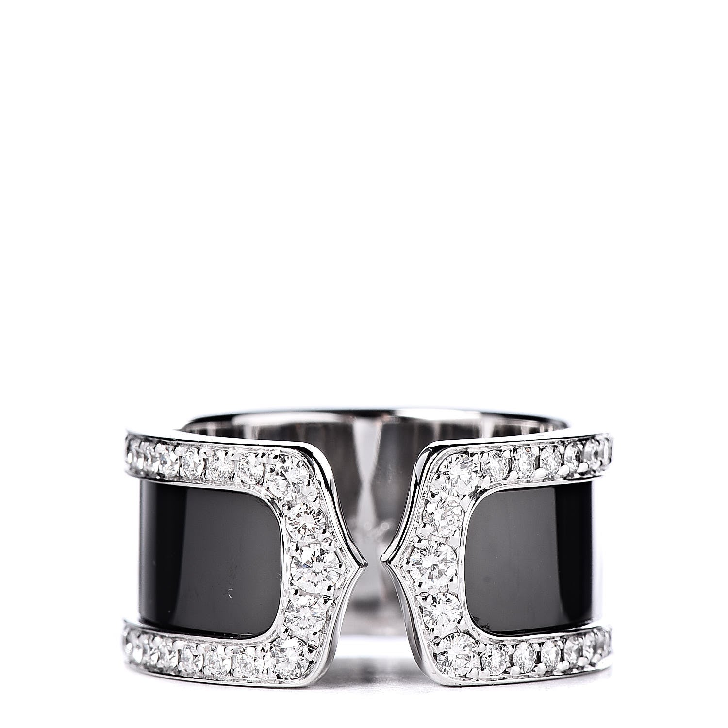 Cartier 18K White Gold Enamel Diamond 10mm Logo De Ring Black 53 6.5 1 of 5