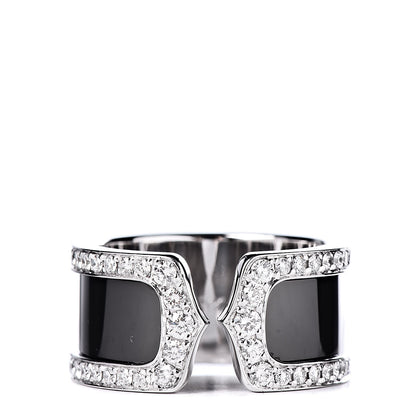 Cartier 18K White Gold Enamel Diamond 10mm Logo De Ring Black 53 6.5 1 of 5
