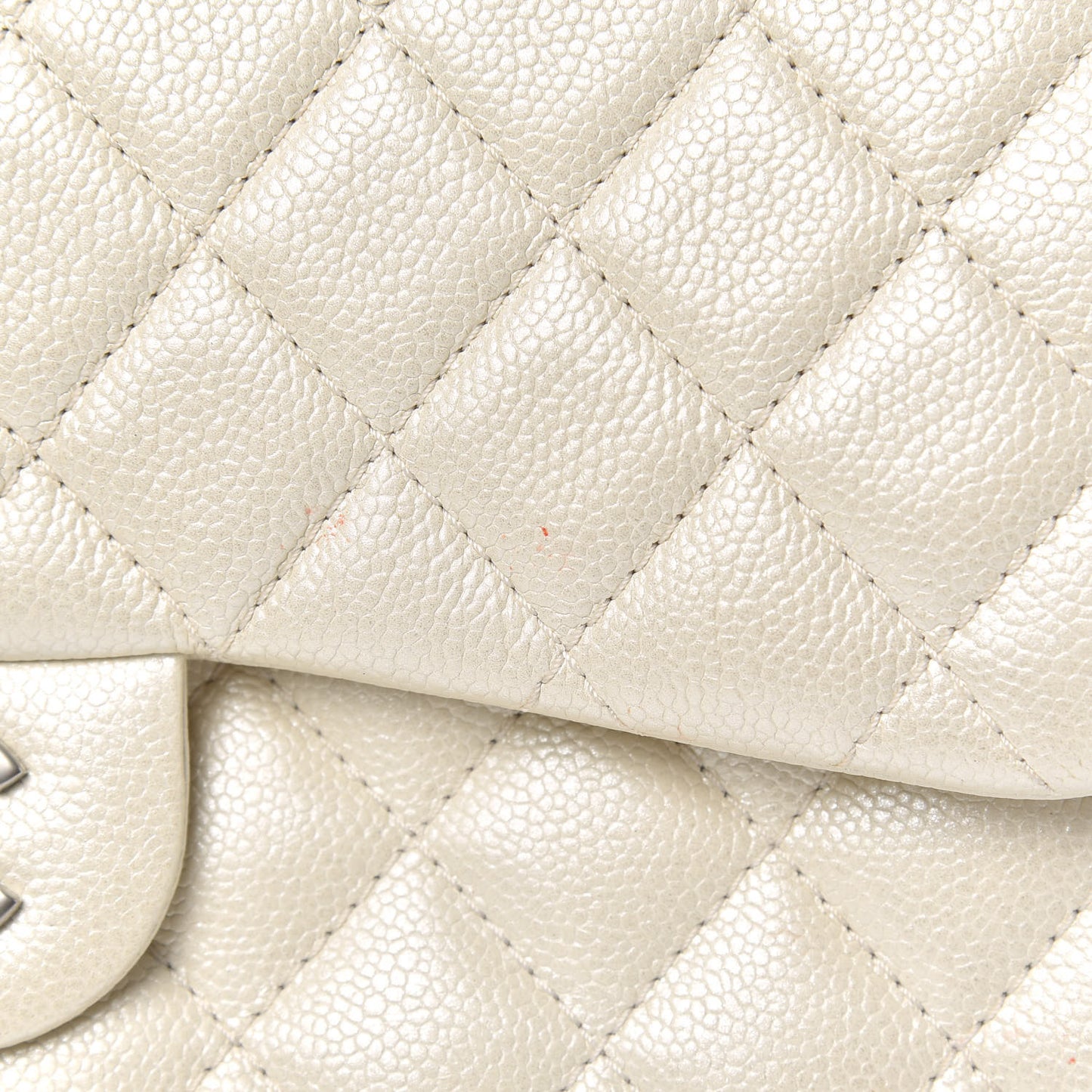 Pearly Caviar Quilted Jumbo Double Flap Dark White