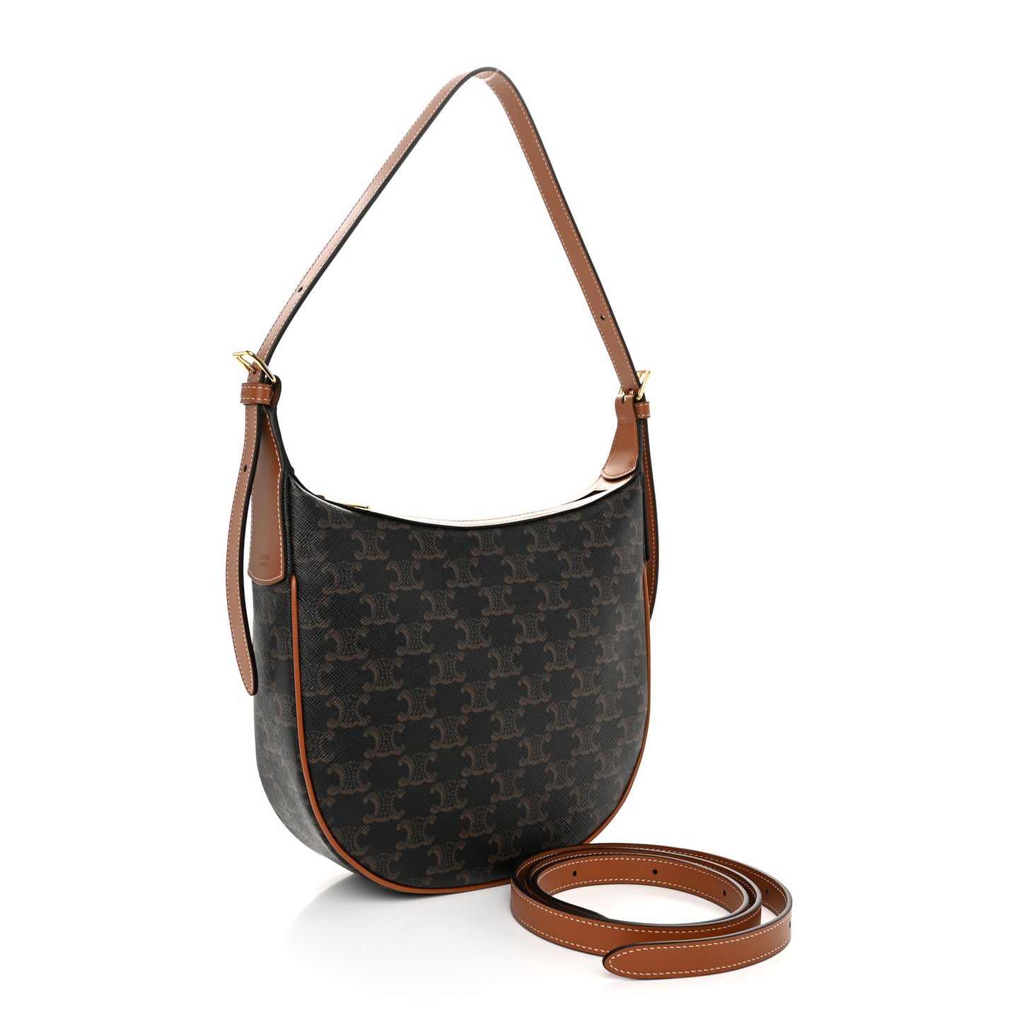 Calfskin Triomphe Canvas Small Heloise Shoulder Bag Tan