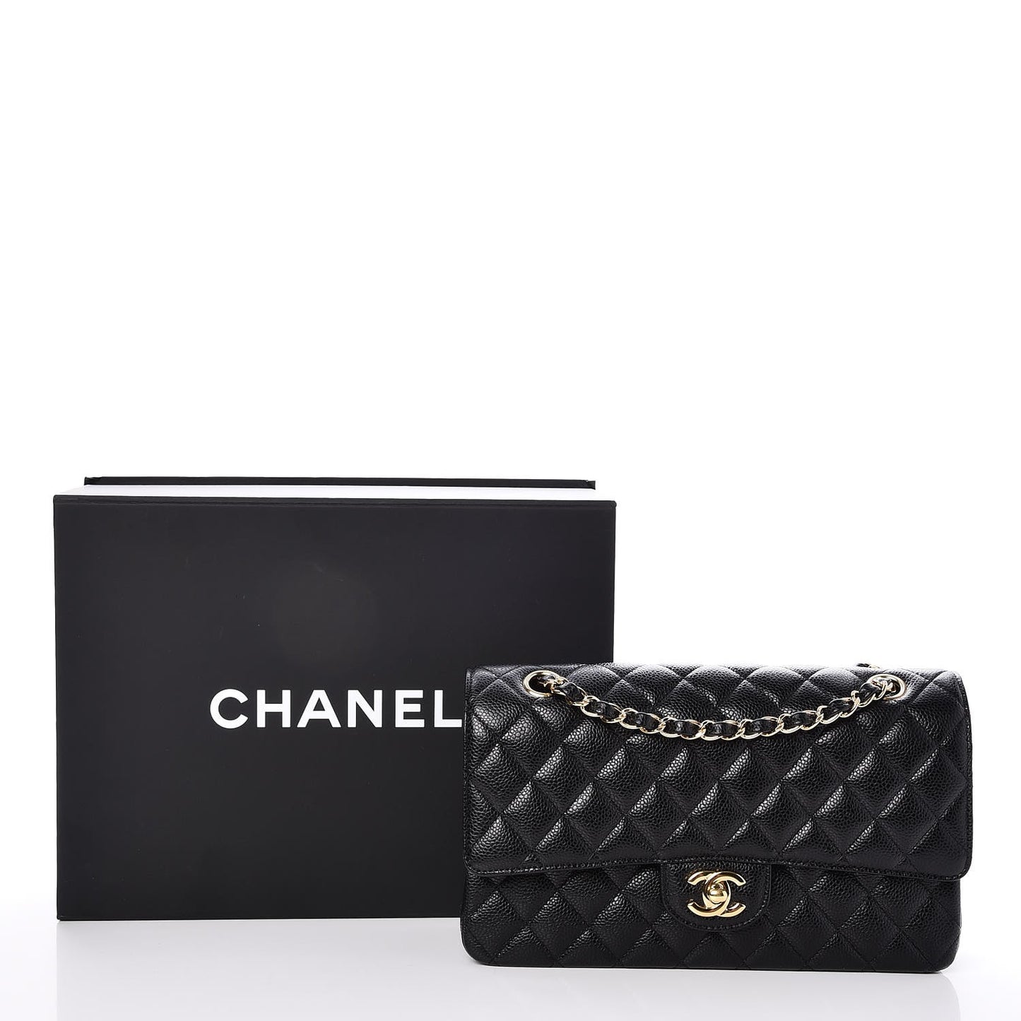 Caviar Quilted Medium Double Flap Black