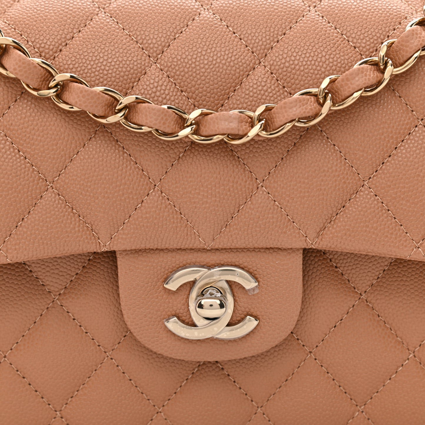 Caviar Quilted Small Double Flap Dark Beige