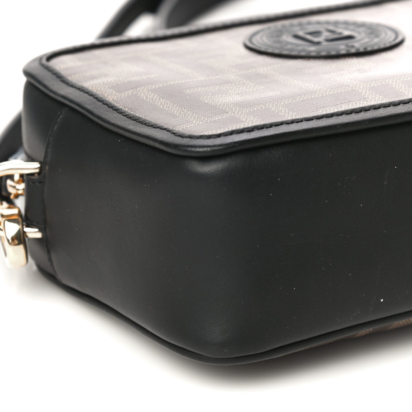 Glazed Fabric Vitello Century FF 1974 Stamp Patch Mini Camera Case Mogano Panna Black