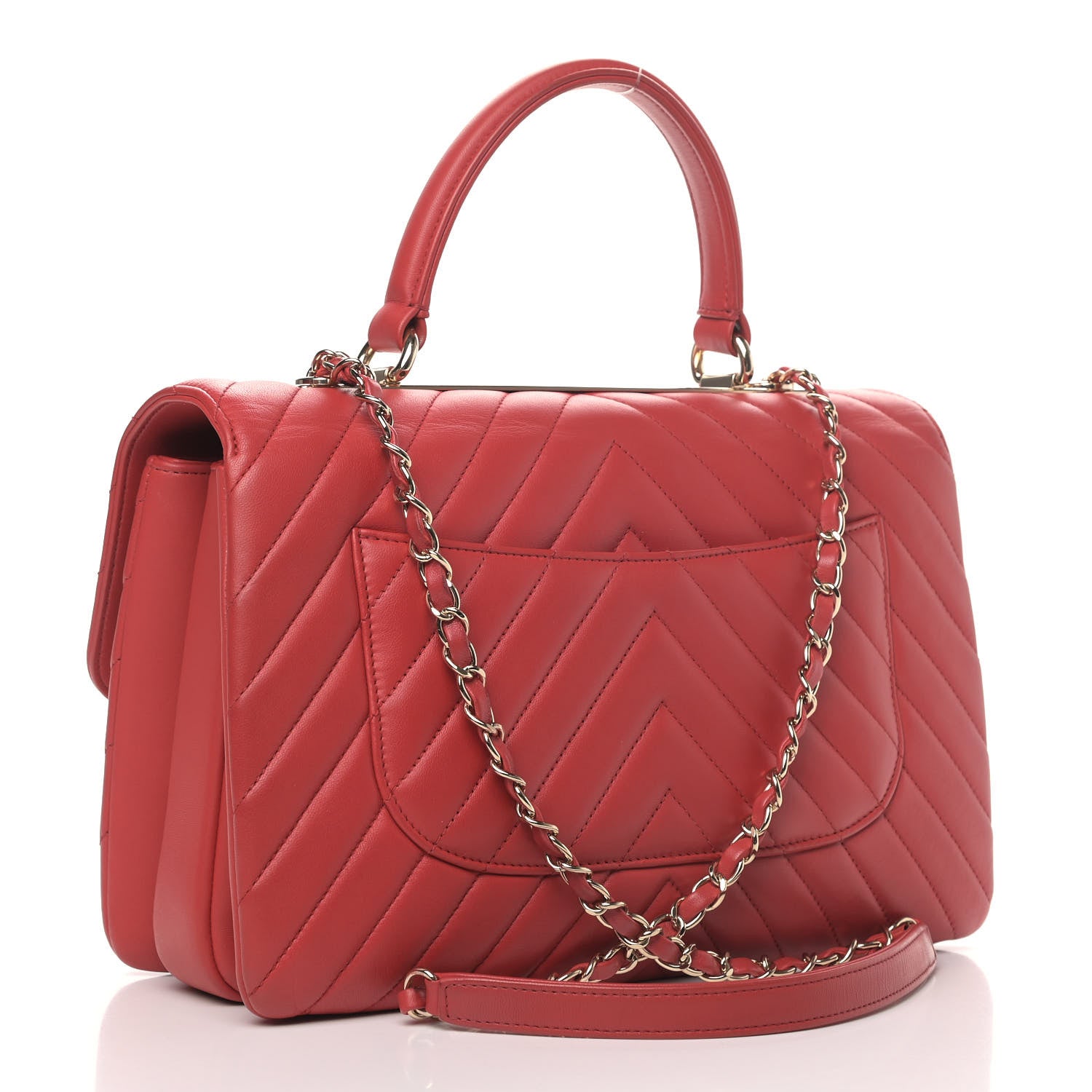 Chanel Lambskin Chevron Quilted Medium Trendy CC Dual Handle Flap Bag Red 2 of 6