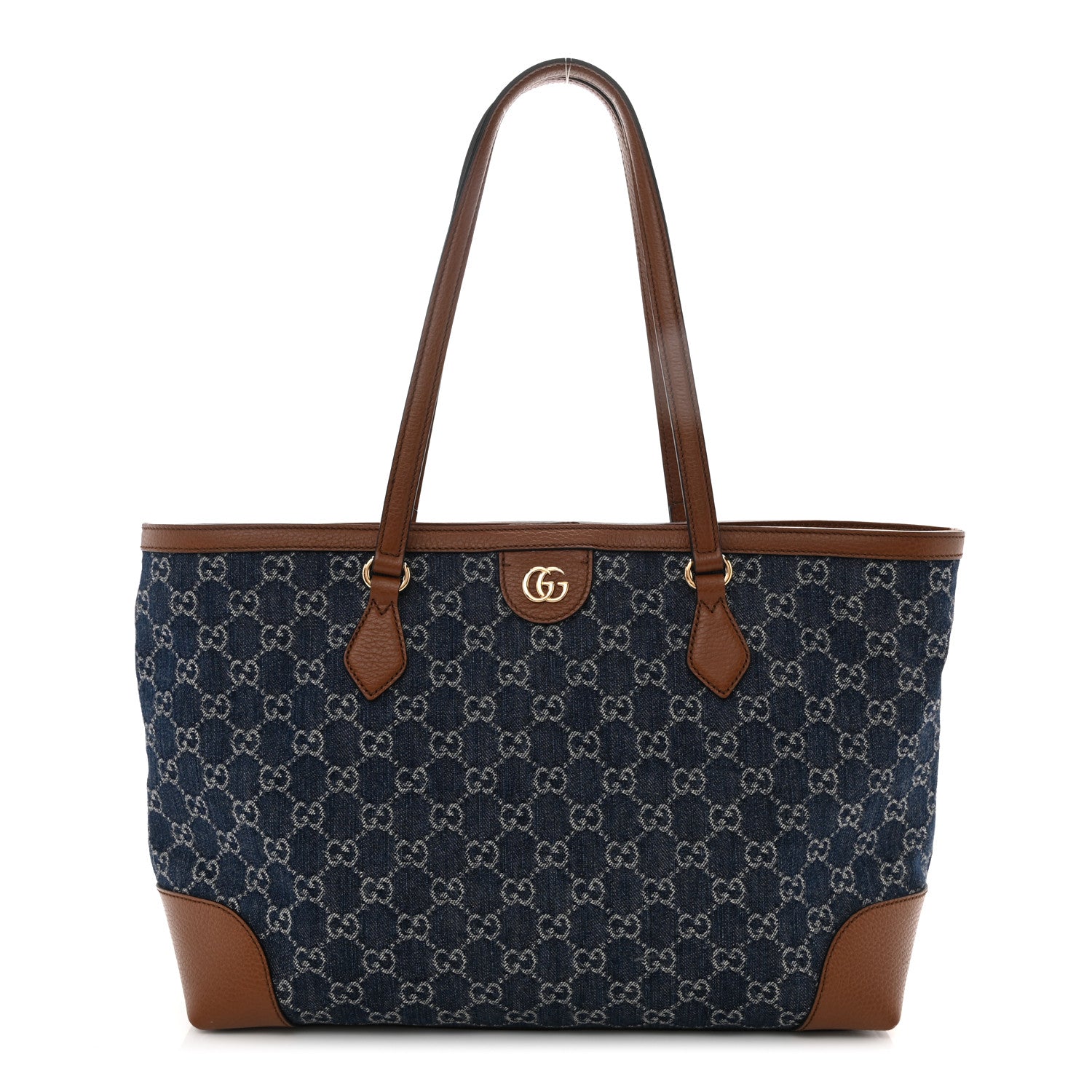 Gucci New Denim GG Monogram Medium Ophidia Shopping Tote Blue Tea Cuir 1 of 8