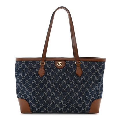 Gucci New Denim GG Monogram Medium Ophidia Shopping Tote Blue Tea Cuir 1 of 8