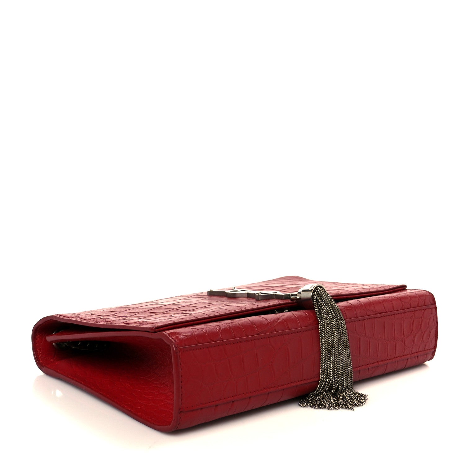Saint Laurent Calfskin Crocodile Embossed Medium Classic Monogram Kate Tassel Satchel New Red 4 of 11
