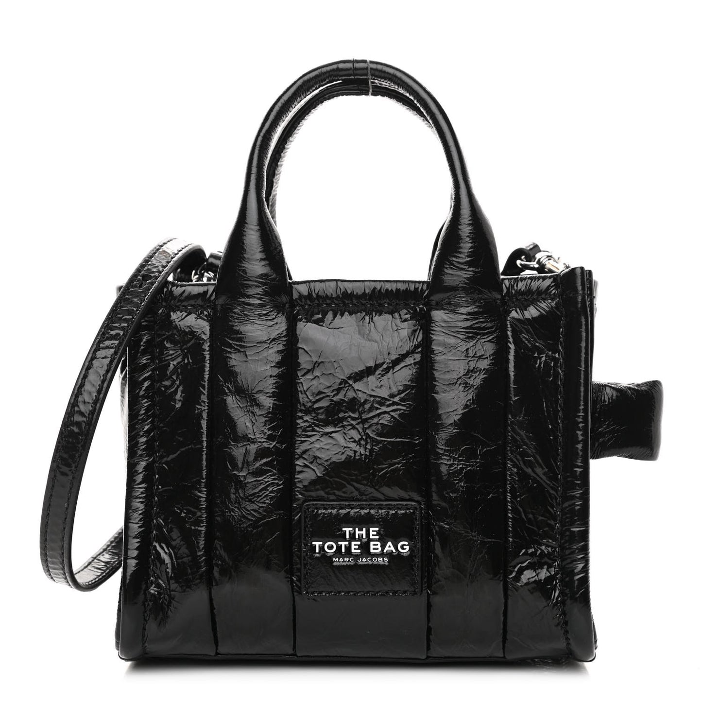 Shiny Crinkled Lambskin Micro The Tote Bag Black