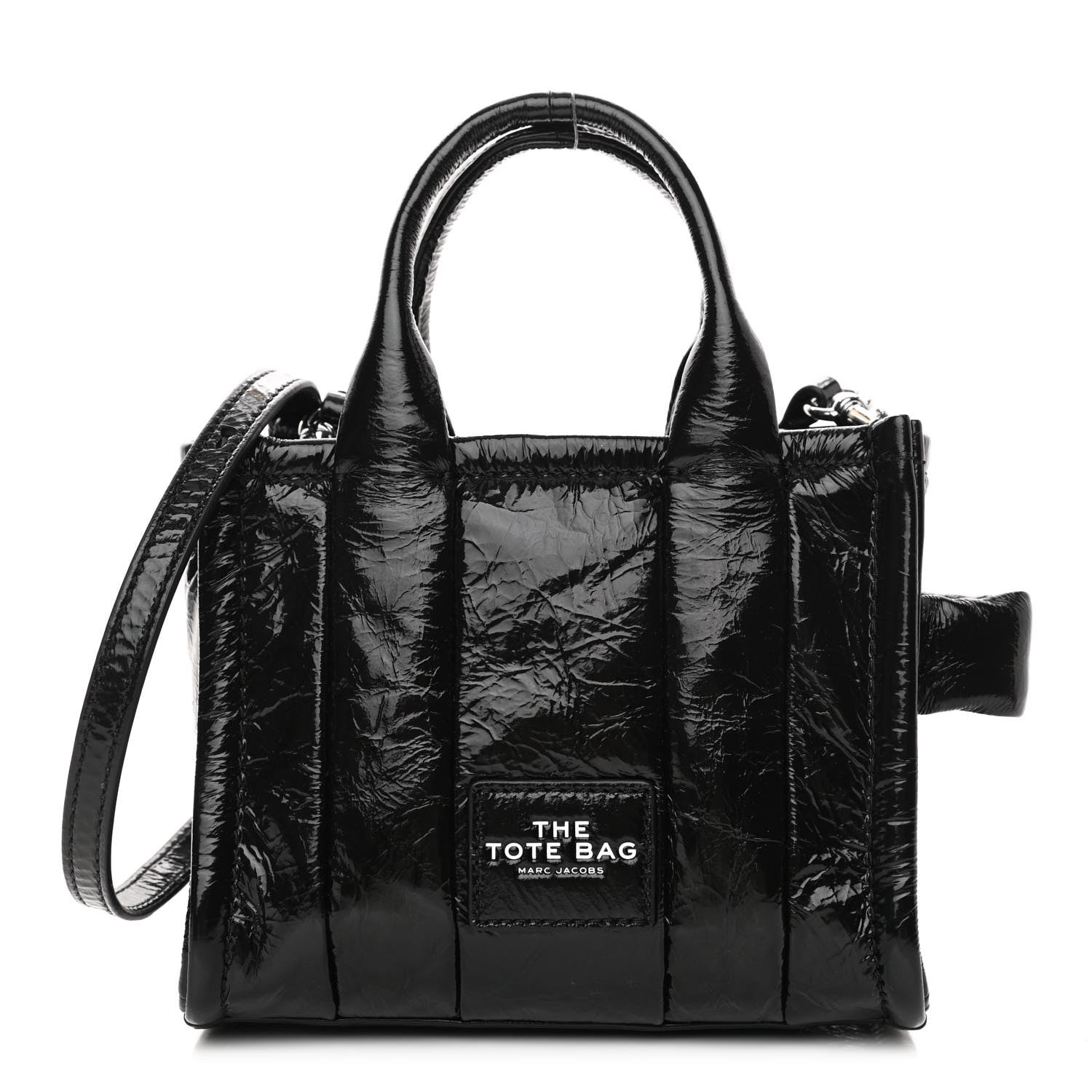 Marc Jacobs Shiny Crinkled Lambskin Micro The Tote Bag Black 1 of 9
