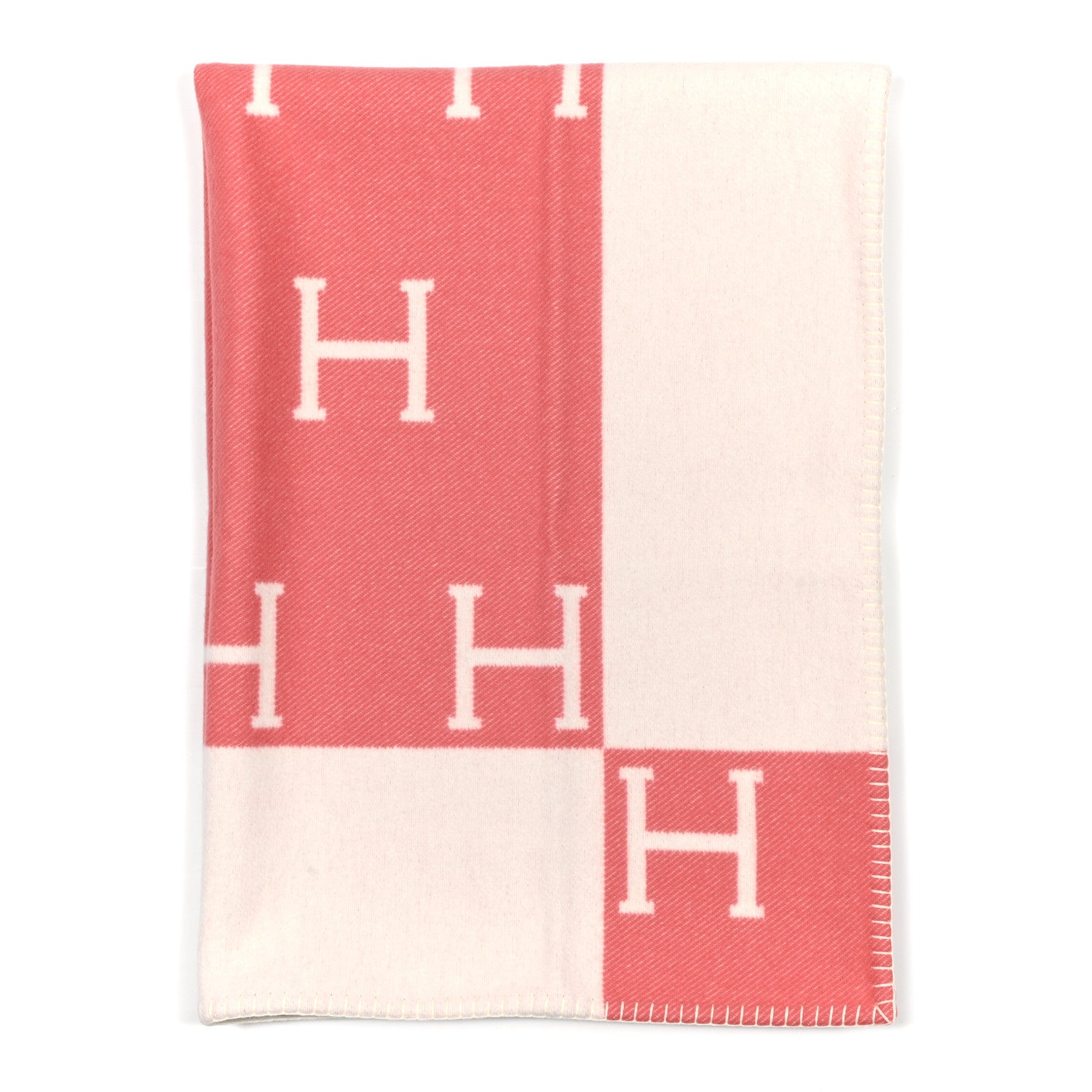 Hermes Wool Cashmere Avalon Baby Blanket Rose Airelle White 1 of 3