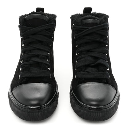 Hermes Suede Shearling Womens Jimmy High Top Sneakers 35 Black 2 of 12