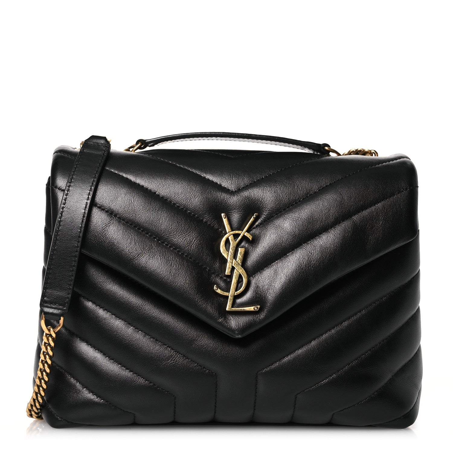 Saint Laurent Calfskin Y Quilted Monogram Small Loulou Chain Satchel Black 1 of 13