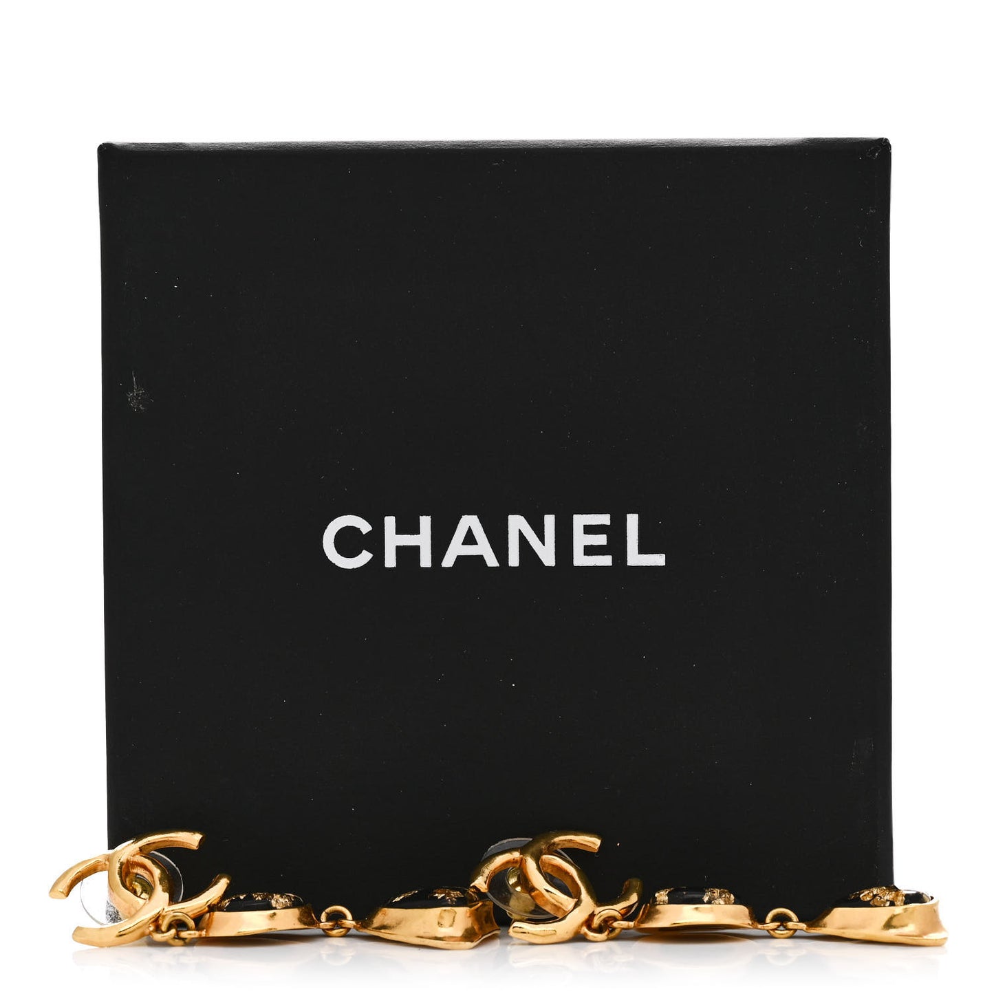 Resin CC Drop Earrings Gold Black