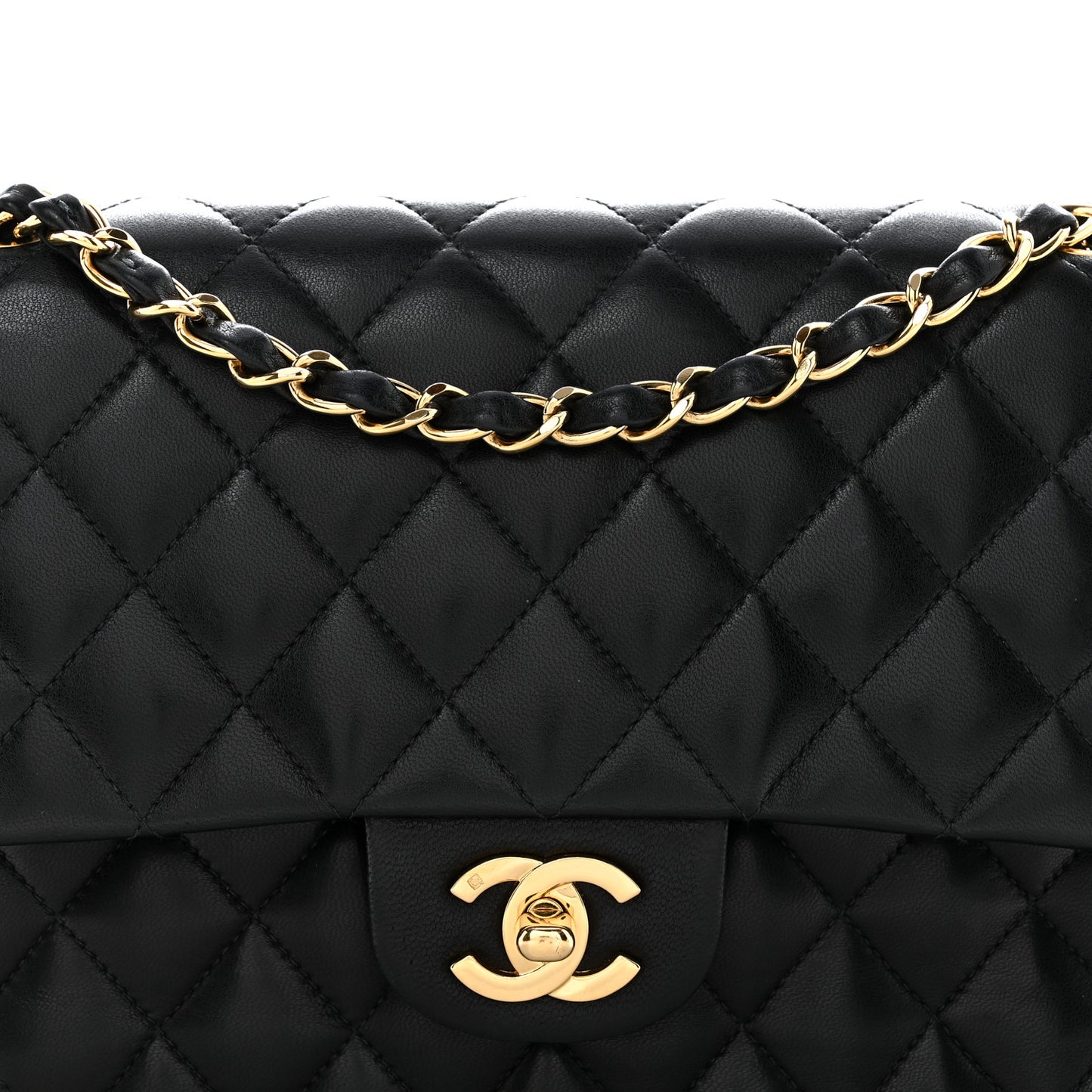 Lambskin Quilted Medium Double Flap Black