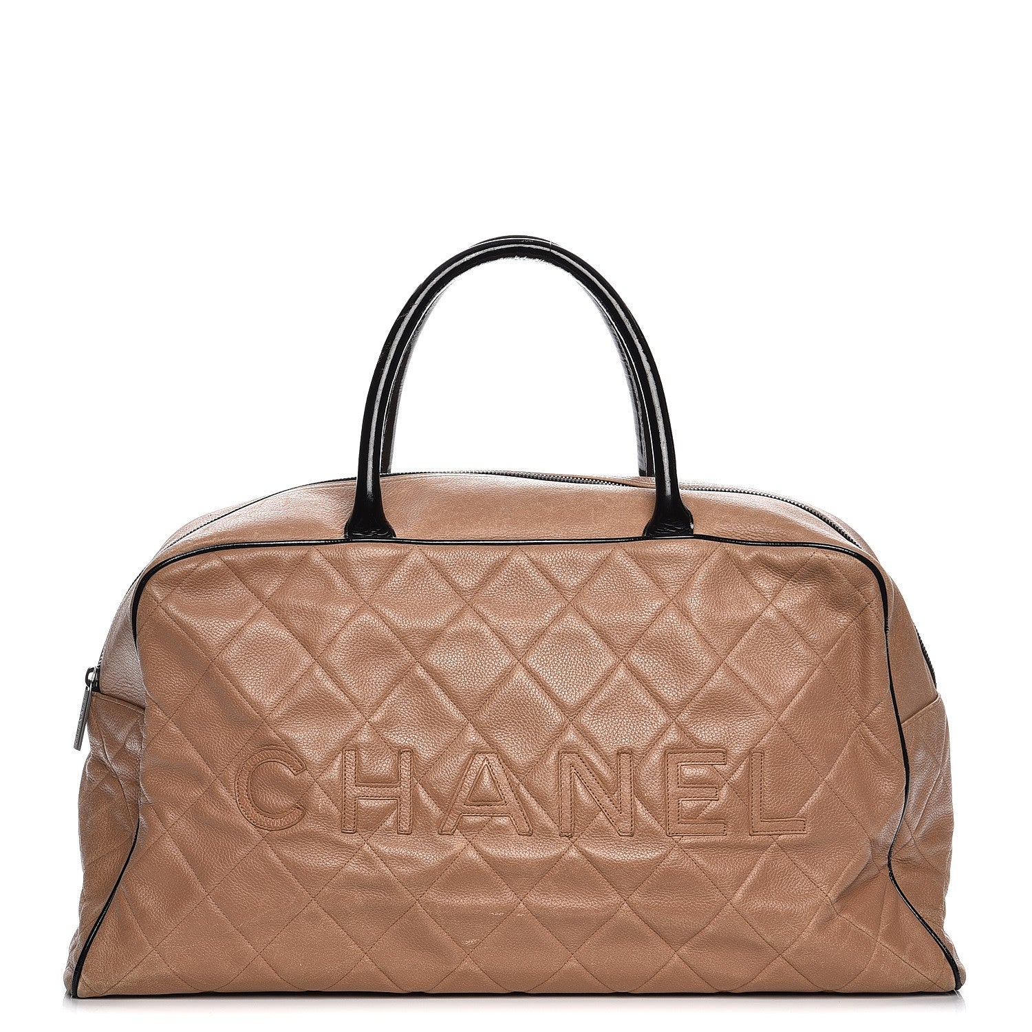 Chanel Caviar Patent Quilted Large Bowler Bag Beige Black 1 of 27
