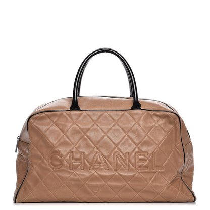 Chanel Caviar Patent Quilted Large Bowler Bag Beige Black 1 of 27