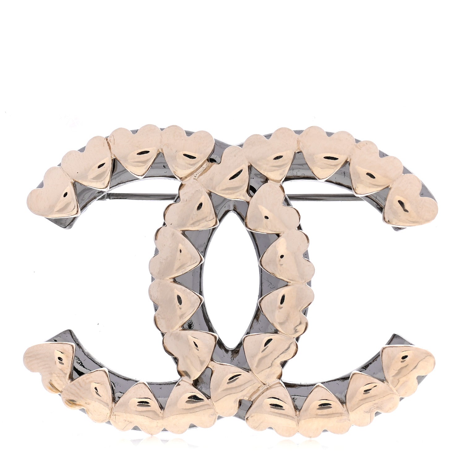 Chanel Metal CC Heart Brooch Gold Silver 1 of 5