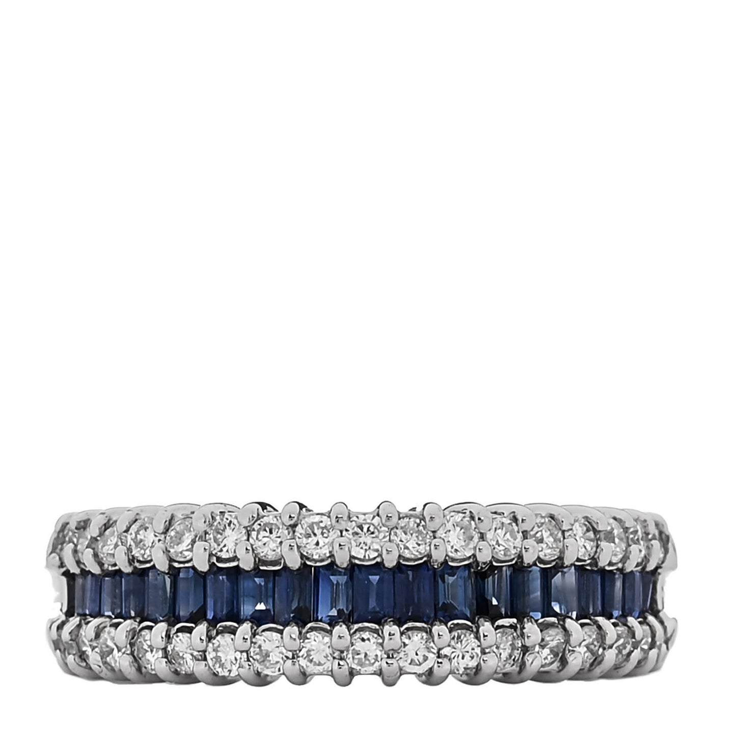Platinum Diamond Blue Sapphire 0.50ctw Three Row Ring 53 6.5