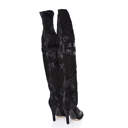 Chanel Suede Grosgrain Patchwork Over The Knee Boots 41 Black 4 of 7