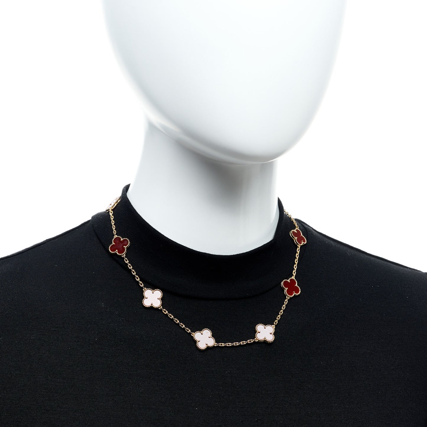 18K Yellow Gold Carnelian 10 Motifs Vintage Alhambra Necklace