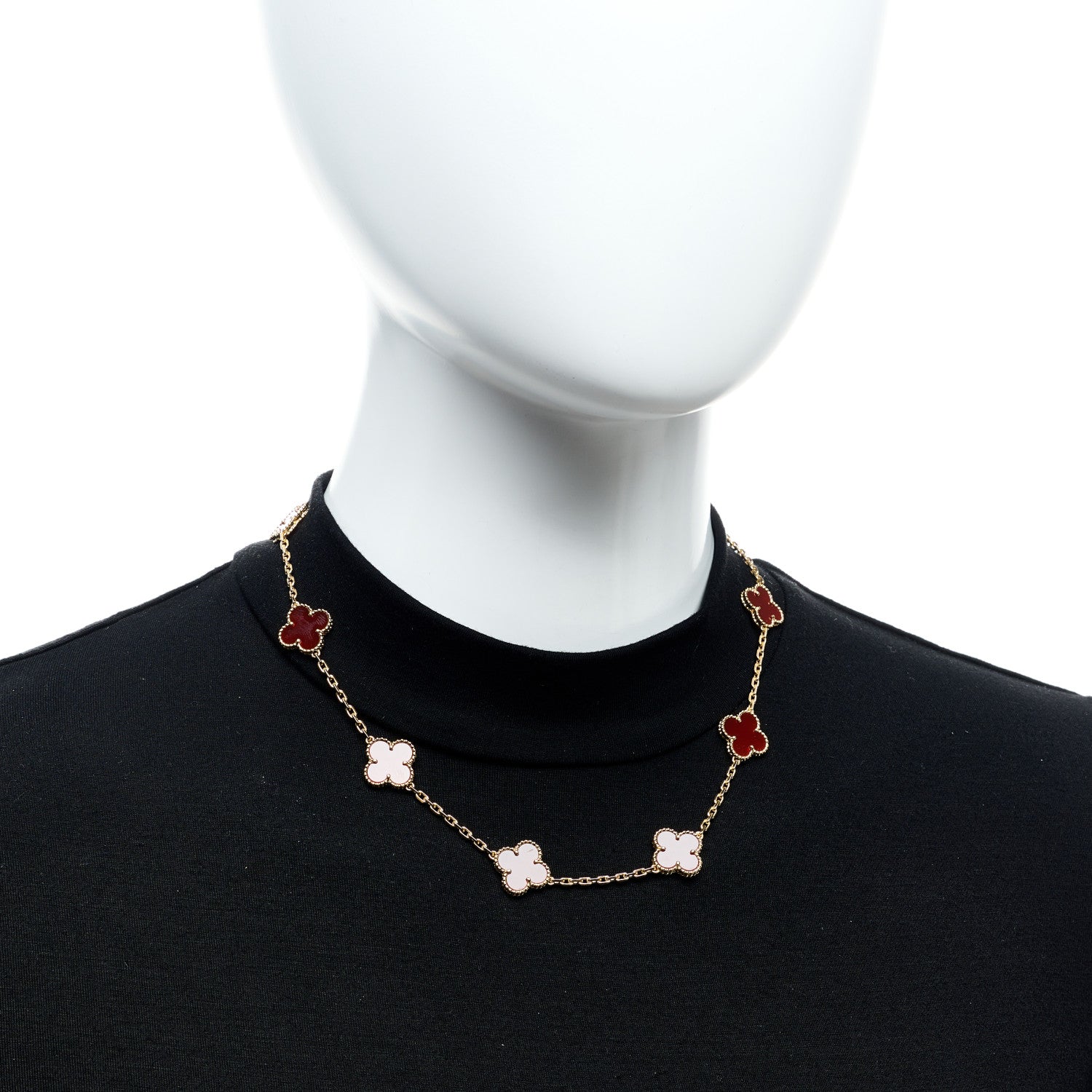 Van Cleef & Arpels 18K Yellow Gold Carnelian 10 Motifs Vintage Alhambra Necklace 2 of 6