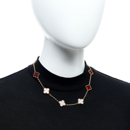 Van Cleef & Arpels 18K Yellow Gold Carnelian 10 Motifs Vintage Alhambra Necklace 2 of 6