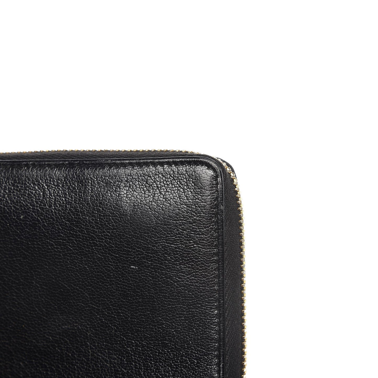 Chevre Gold Metallic Edge Hardware Zip Around Wallet Black