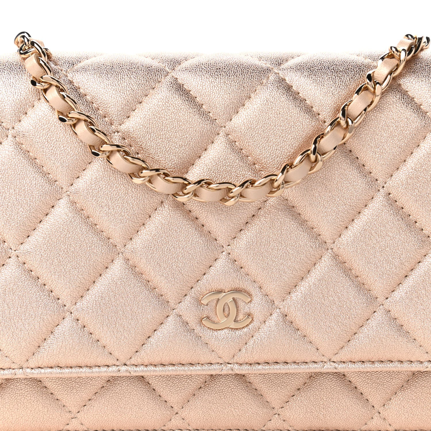 Chanel Metallic Lambskin Quilted Wallet On Chain WOC Gold 11 of 12