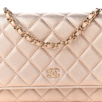 Chanel Metallic Lambskin Quilted Wallet On Chain WOC Gold 11 of 12