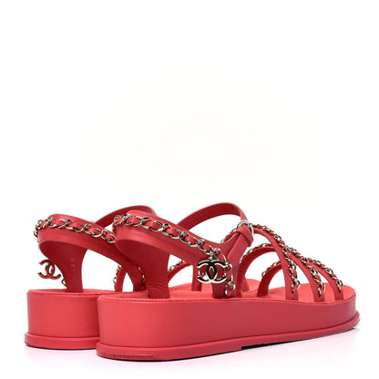 Chanel Calfskin Chain Platform Sandals 39 Red 3 of 5