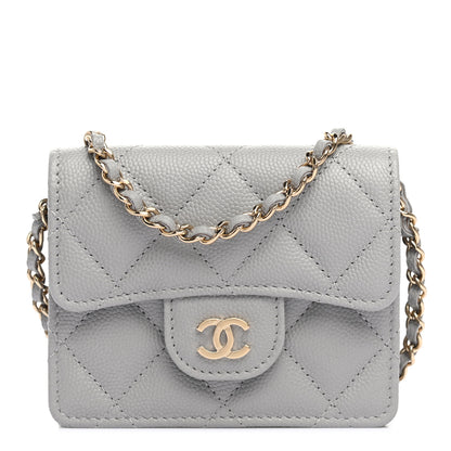 Chanel Caviar Quilted Flap Card Holder On Chain Grey 1 of 8
