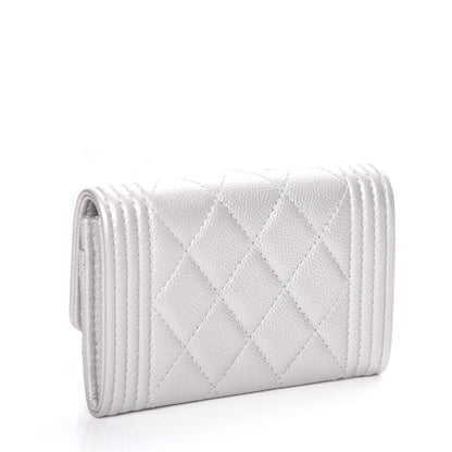 Chanel Metallic Caviar Quilted Boy Card Holder Wallet Silver 3 of 8