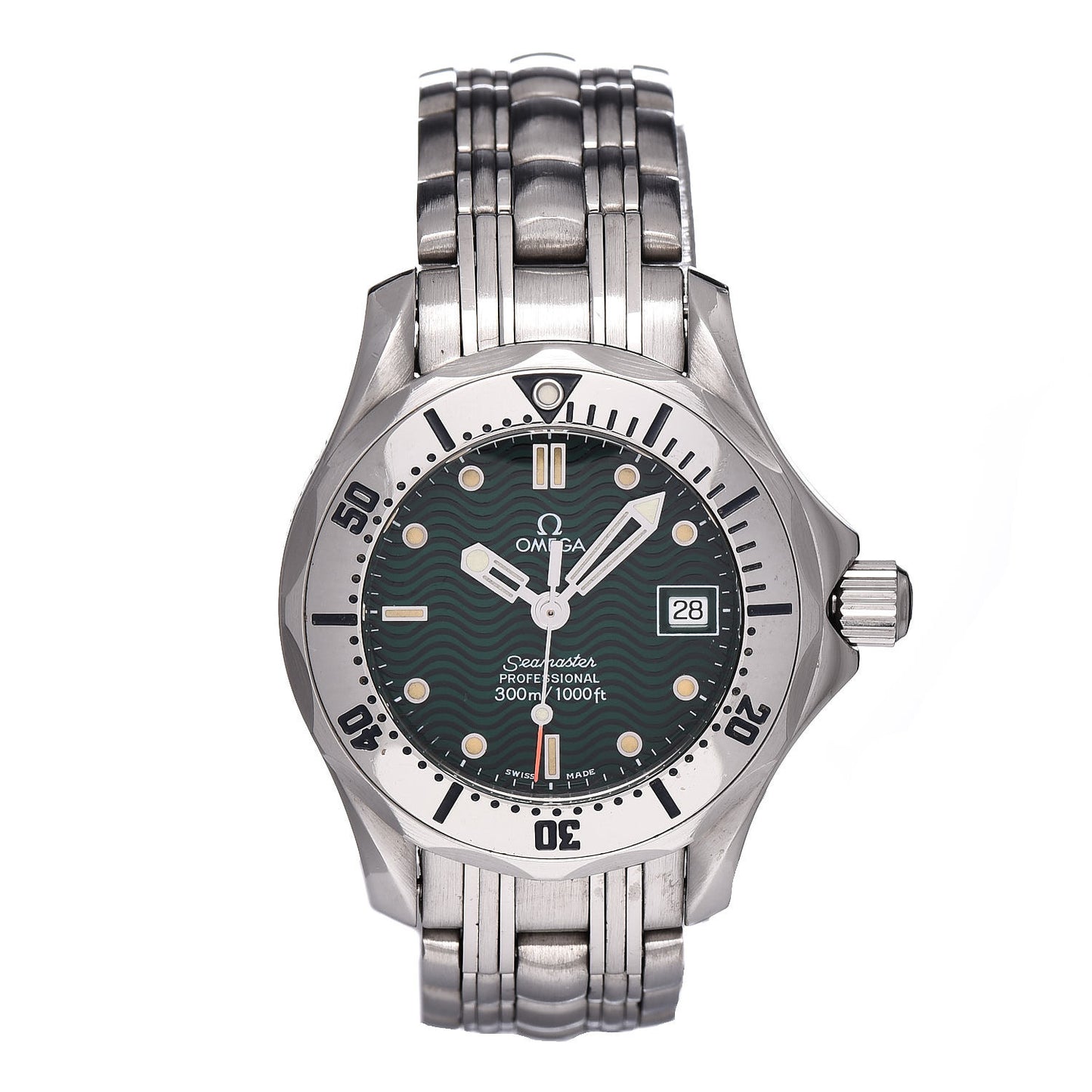 Stainless Steel 28mm Seamaster Jacques Mayol Quartz Watch Green 2584.41