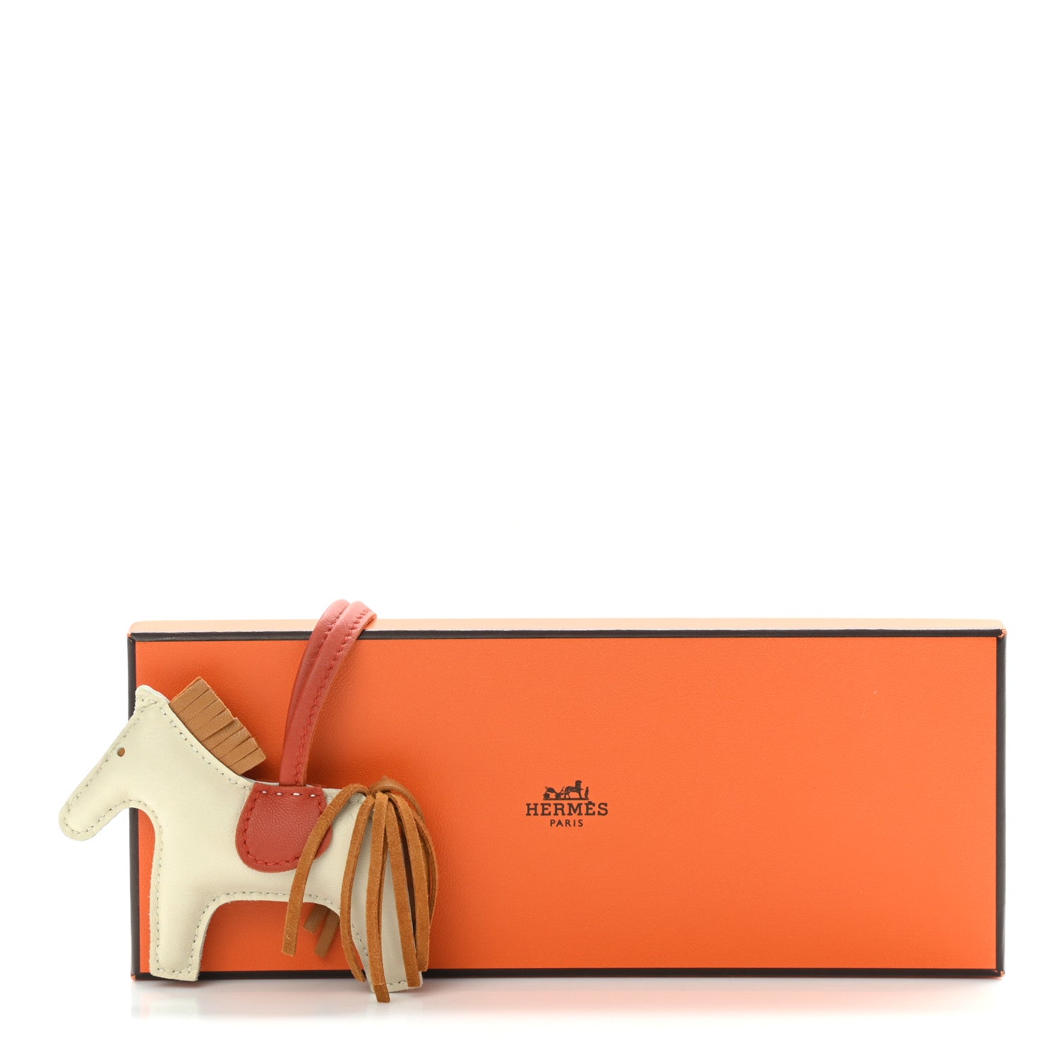 Hermes Milo Lambskin Grigri Rodeo Horse Bag Charm PM Craie Sesame Cornaline 4 of 4