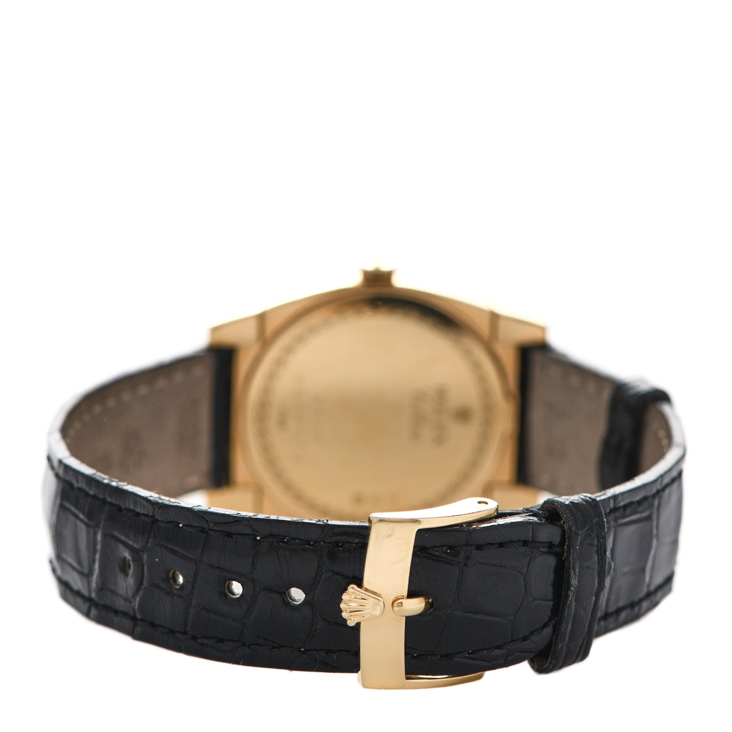 18K Yellow Gold Alligator 32mm Cellini Manual Winding Watch White 5320