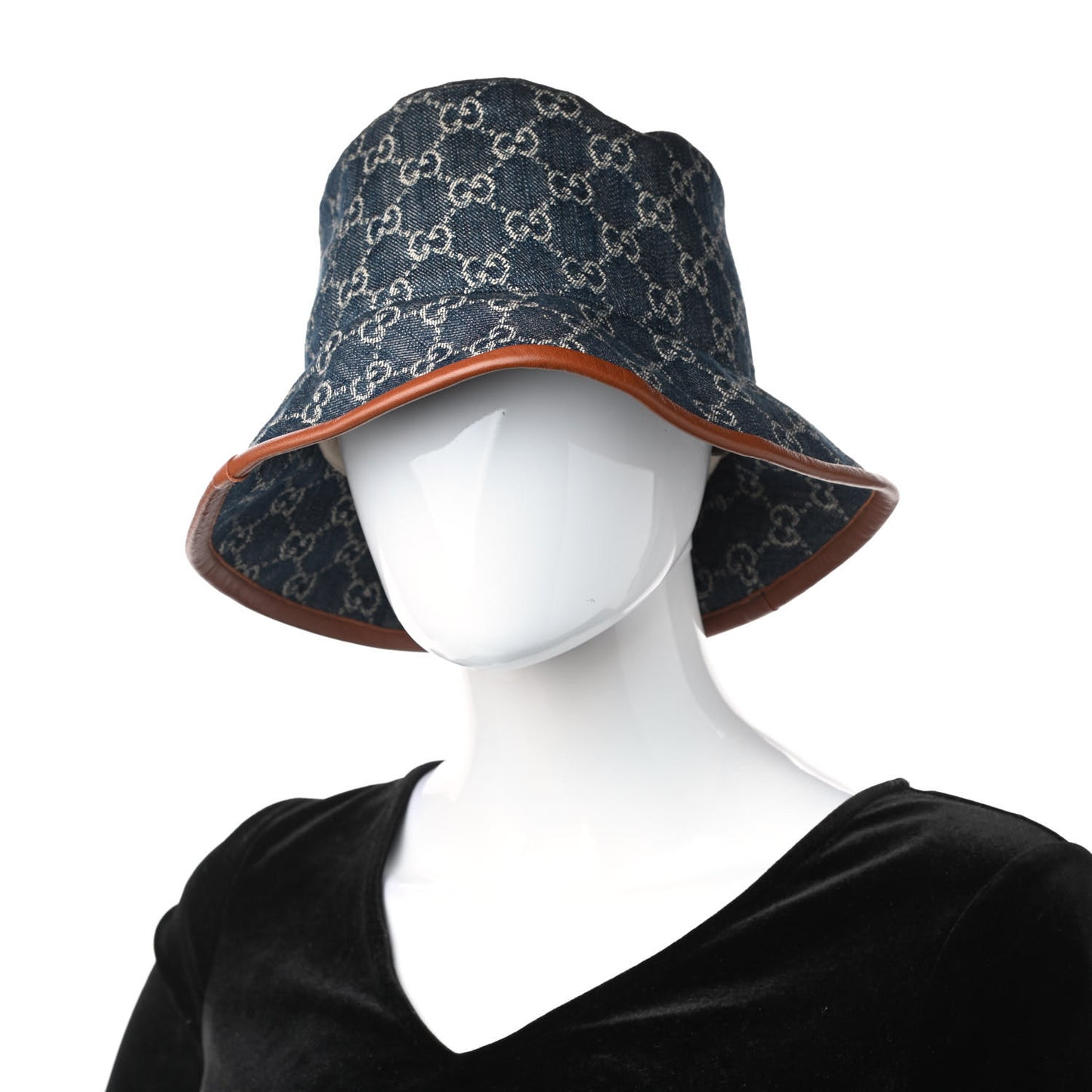 Washed Jacquard Denim Nappa GG Monogram Oscar Bucket Hat L Denim Cuir