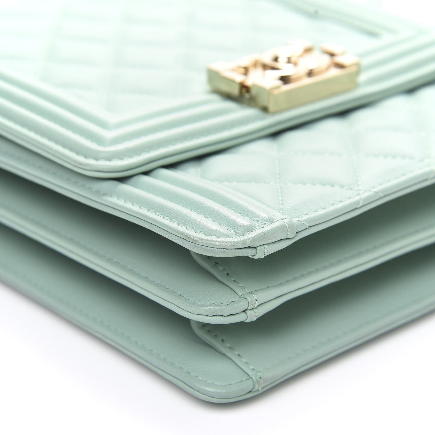 Calfskin Quilted North South Boy Flap Light Blue