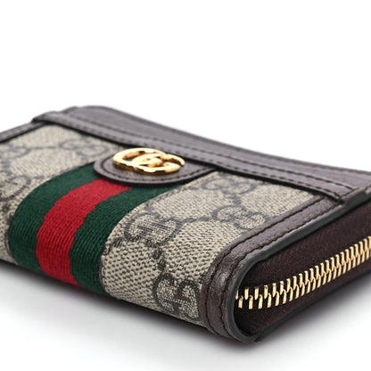 Gucci GG Supreme Monogram Textured Dollar Calfskin Web Ophidia Zip Around Card Case Wallet Beige Ebony New Acero 7 of 7