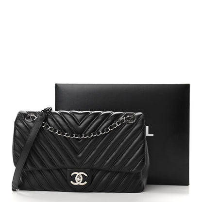 Chanel Lambskin Chevron Quilted Double Stitch Jumbo Single Flap Black 11 of 11
