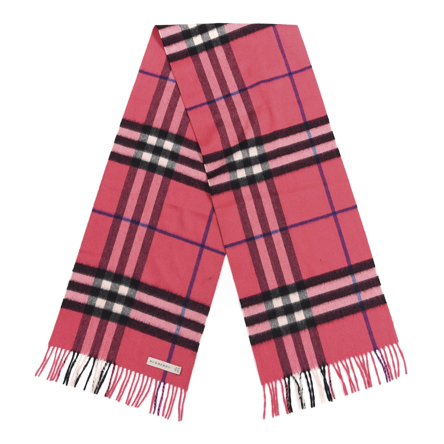 Cashmere Giant Check Fringe Scarf Rose Pink