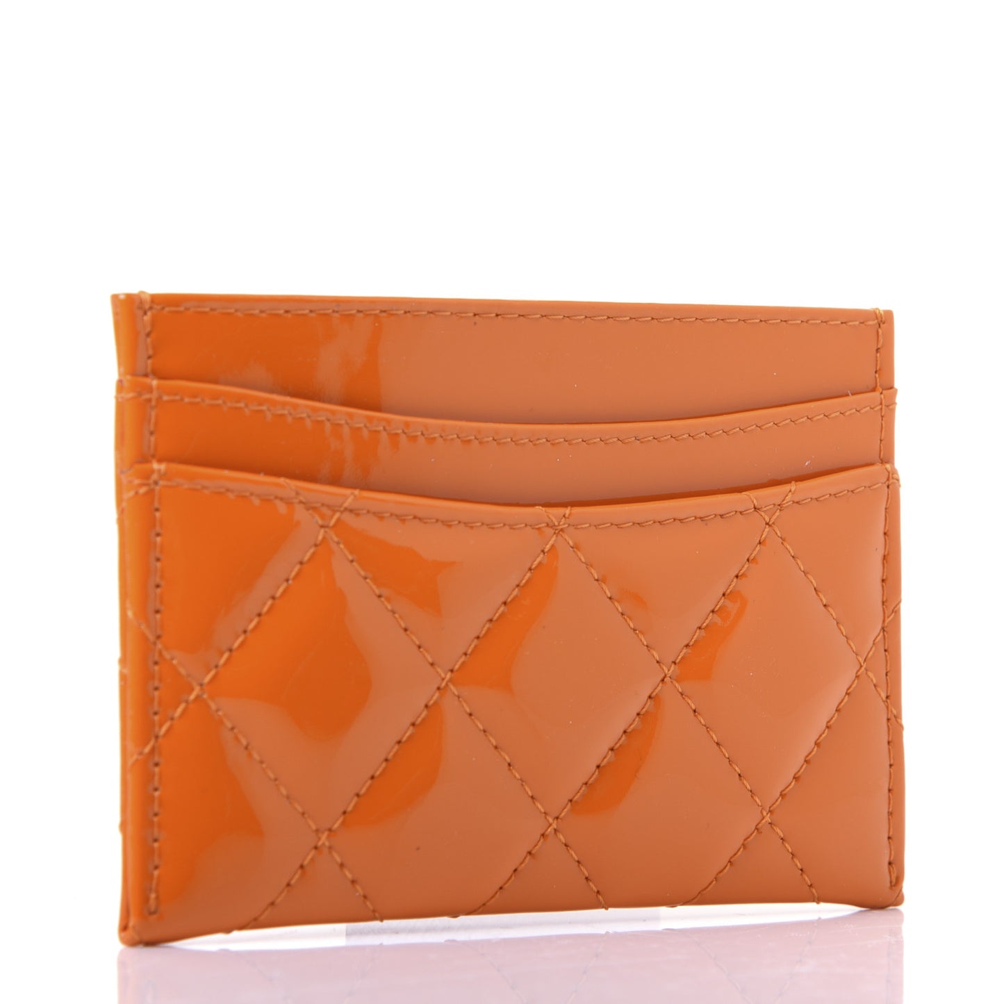 Patent Calfskin Quilted Card Holder Orange
