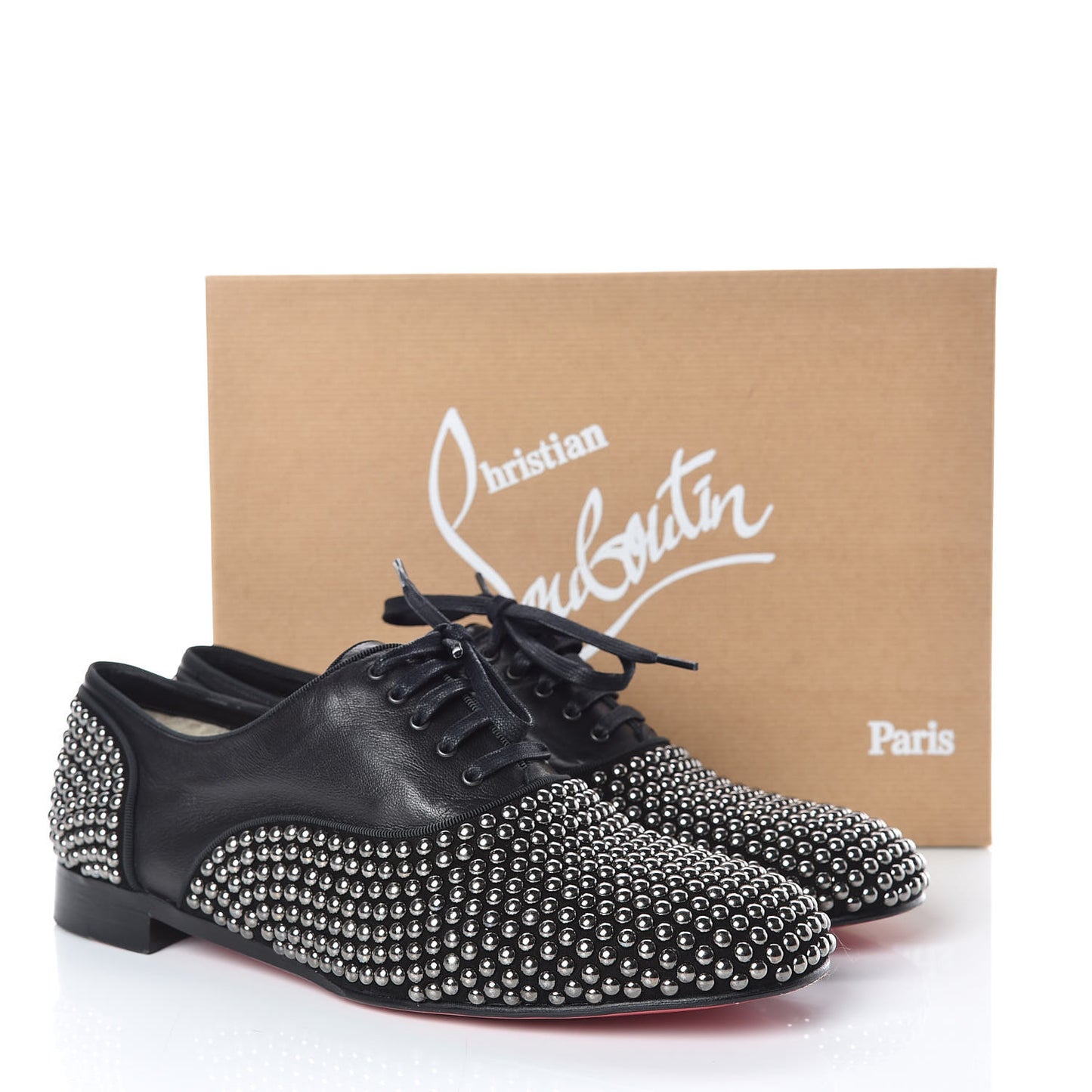 Calfskin Studded Womens Fred Clous Flats 40.5 Black Gun