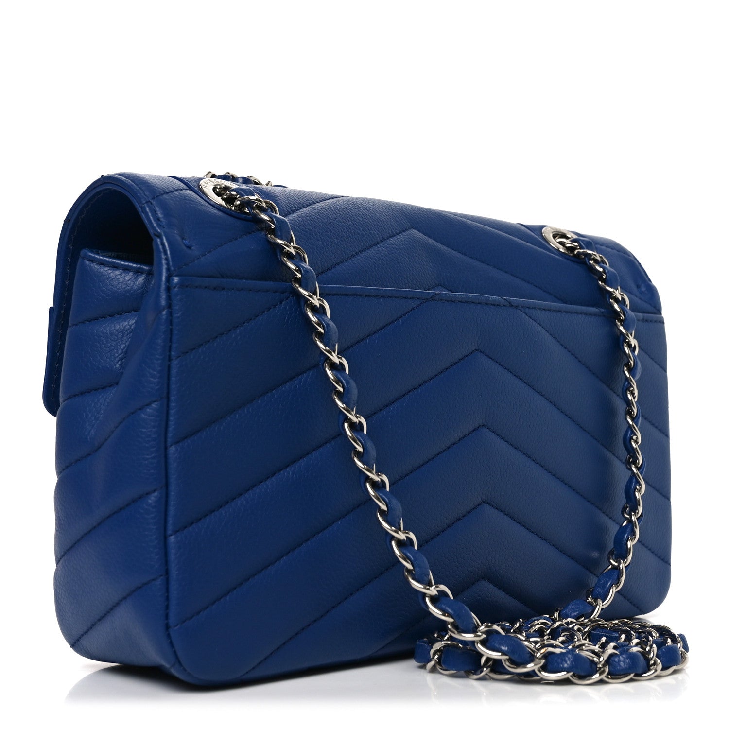 Chanel Caviar Chevron Quilted Single Flap Blue 3 of 10