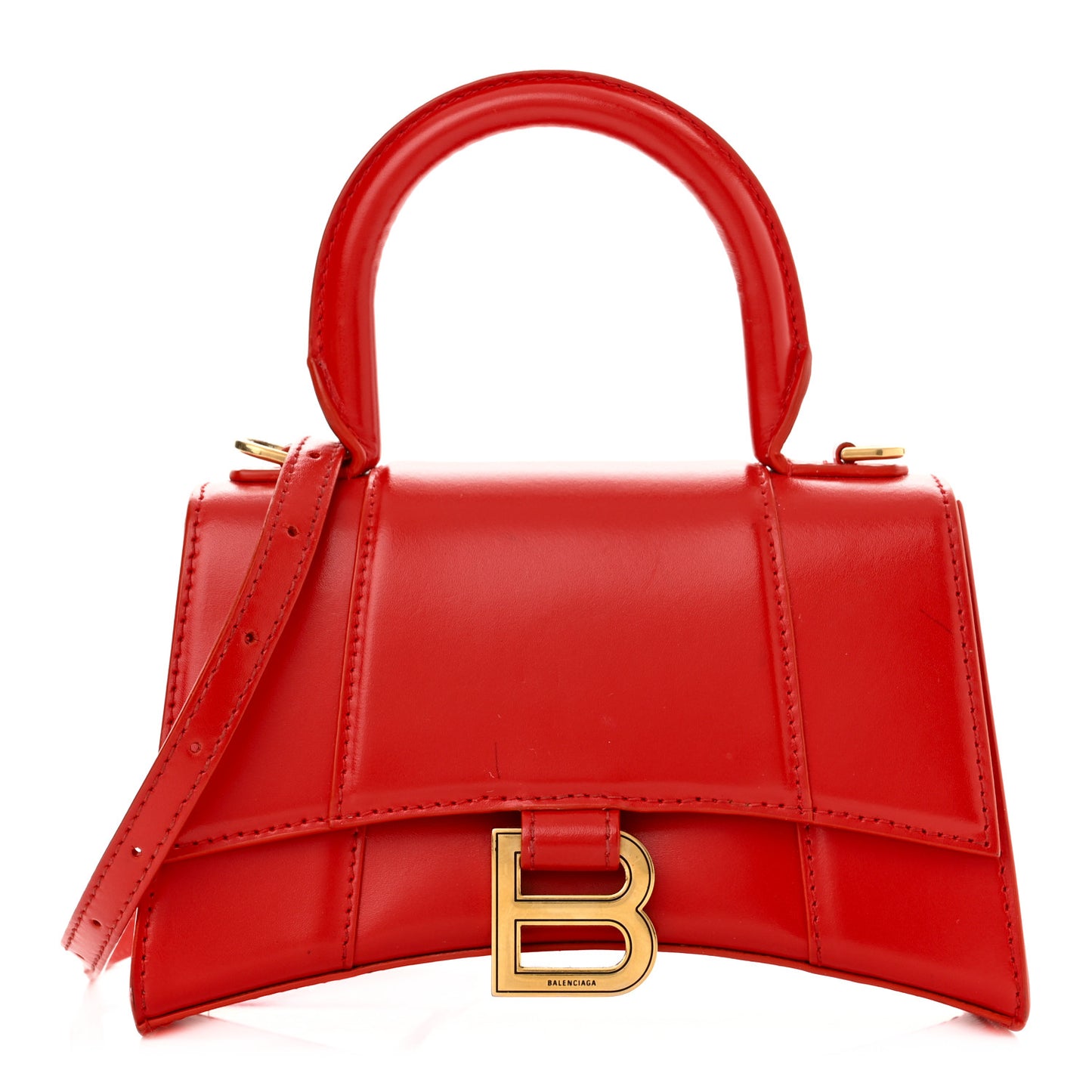 Shiny Box Calfskin Hourglass Top Handle Bag XS Bright Red