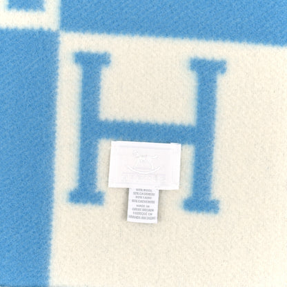 Hermes Wool Cashmere Avalon Baby Blanket Bleu Genievre White 3 of 3