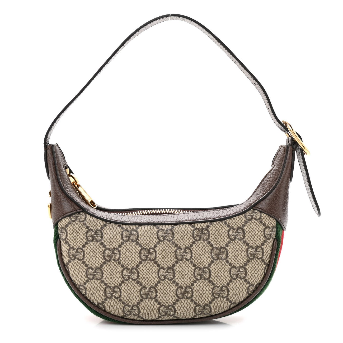 GG Supreme Monogram Textured Calfskin Web Mini Ophidia Half Moon Hobo Beige Ebony New Acero