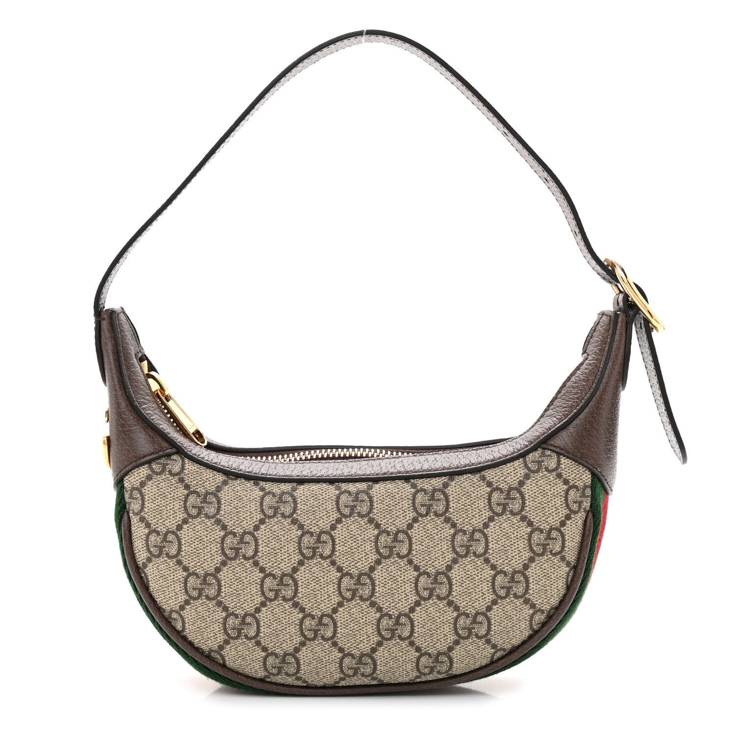 Gucci GG Supreme Monogram Textured Calfskin Web Mini Ophidia Half Moon Hobo Beige Ebony New Acero 1 of 9