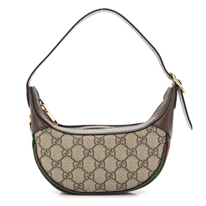 Gucci GG Supreme Monogram Textured Calfskin Web Mini Ophidia Half Moon Hobo Beige Ebony New Acero 1 of 9
