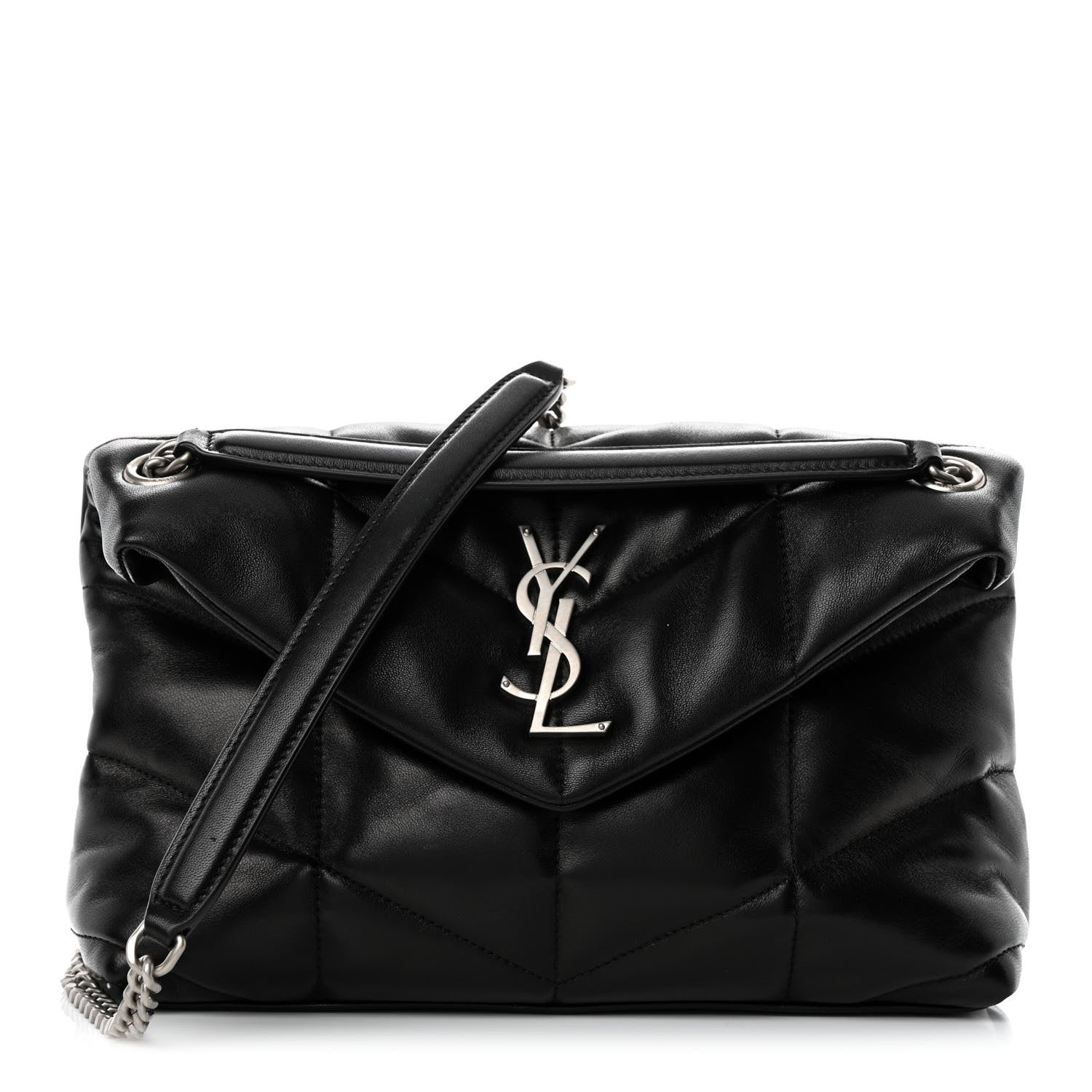 Saint Laurent Lambskin Quilted Small Loulou Puffer Monogram Chain Satchel Black 1 of 11