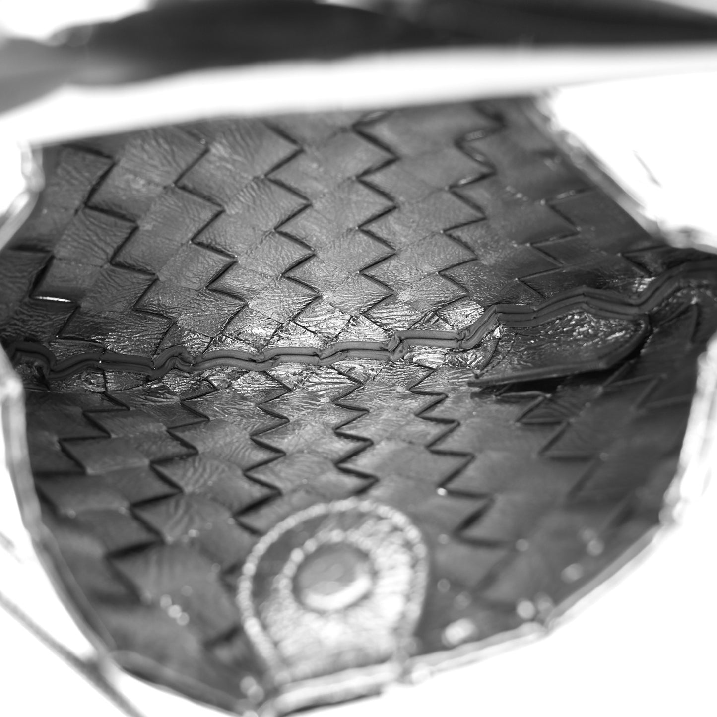 Mirror Laminated Nappa Intrecciato Mini Sardine Bag Silver